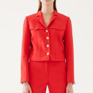 Anthropologie red cropped jacket. 70% poly 23% viscose. Made in Turkey